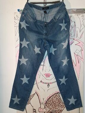 Ashley Stewart Blue Star-Print Ankle Jeans
